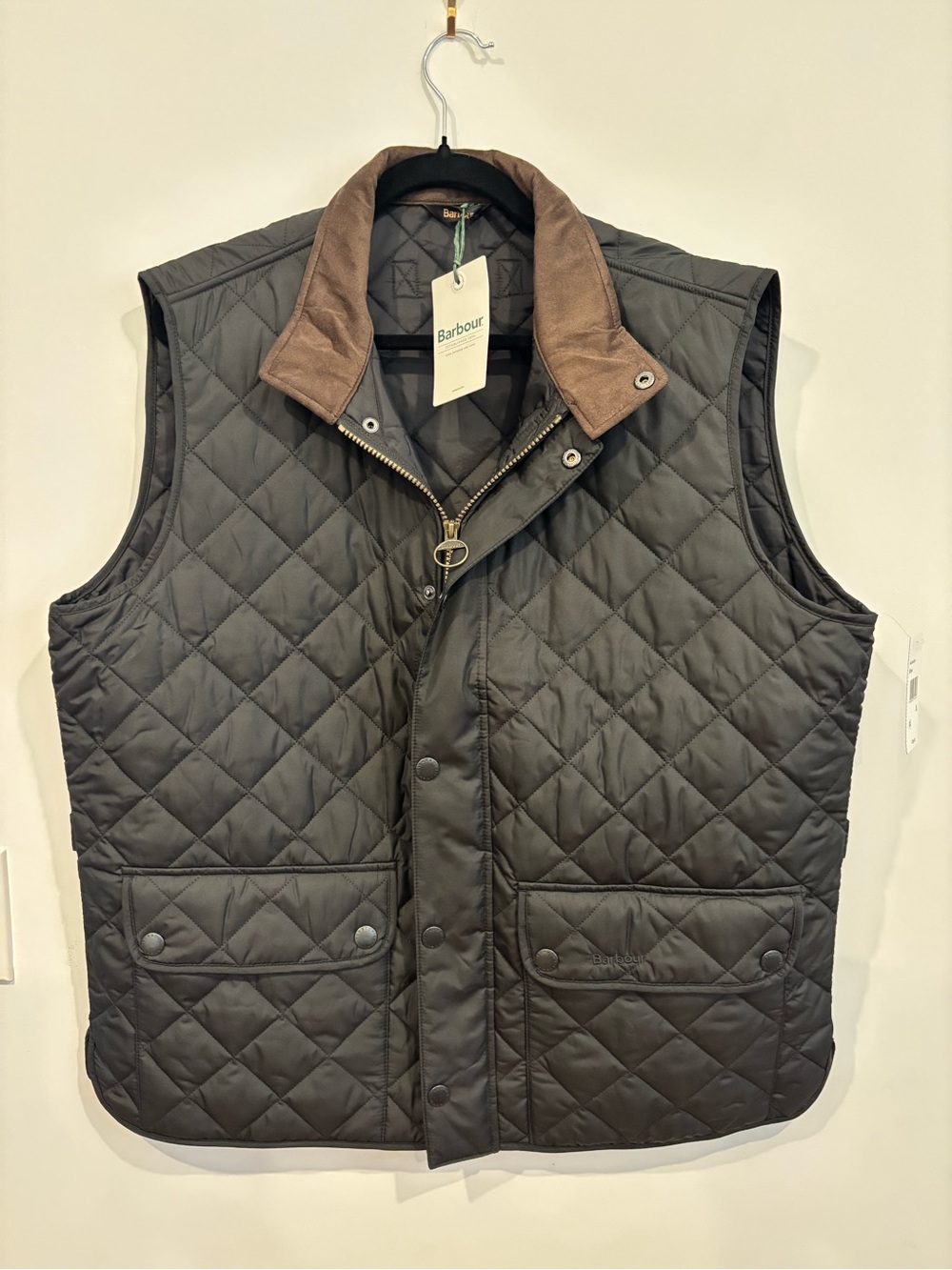 Barbour Black Quilted Jacket with Brown Collar - Picture 3 of 5